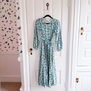 Soler Linen Floral Blue and Yellow Women's Dress